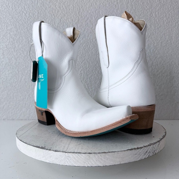 NEW Lane EMMA JANE Womens Cowboy Bootie 9.5 White Leather Western Cowgirl Boots