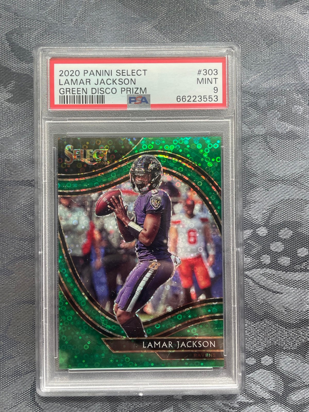 2020 Select Lamar Jackson Field Level Green Disco /5 PSA 9