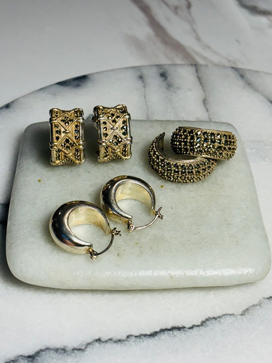 Sterling Silver & Maracite Earrings Set