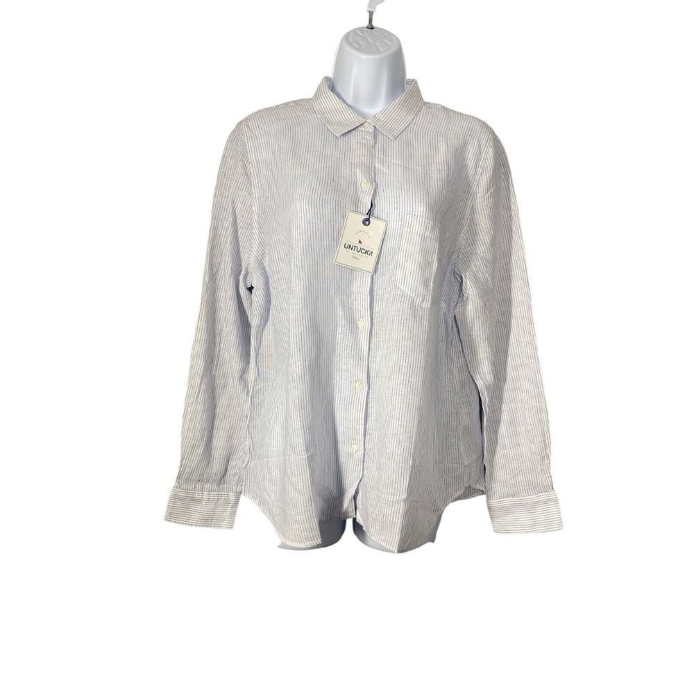 UNTUCKit Womens Blue White Striped Angelen Button Up Long Sleeve Size 10