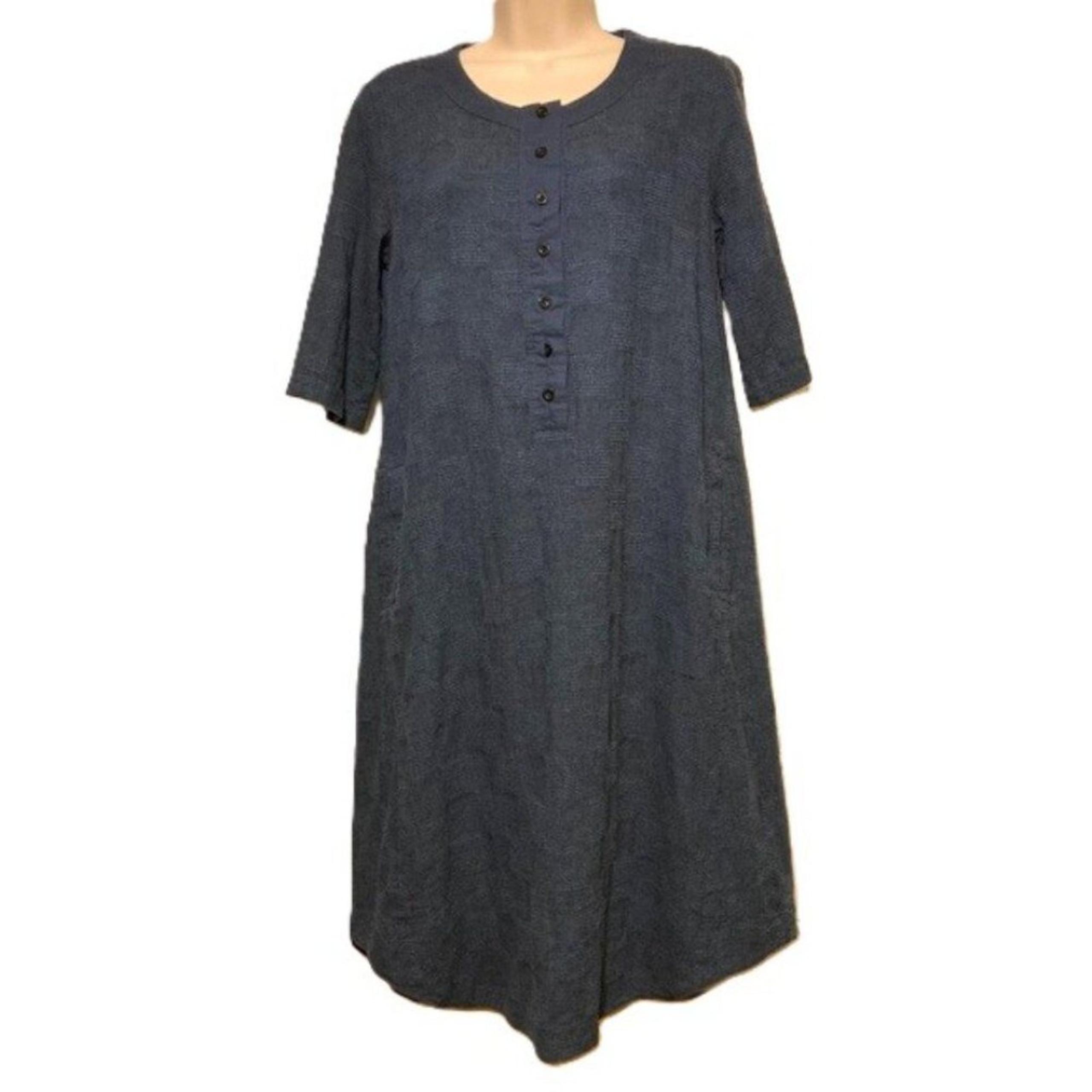 POETRY LINEN Shirt Dress Blue Square Checkered Pattern Womens Size 6