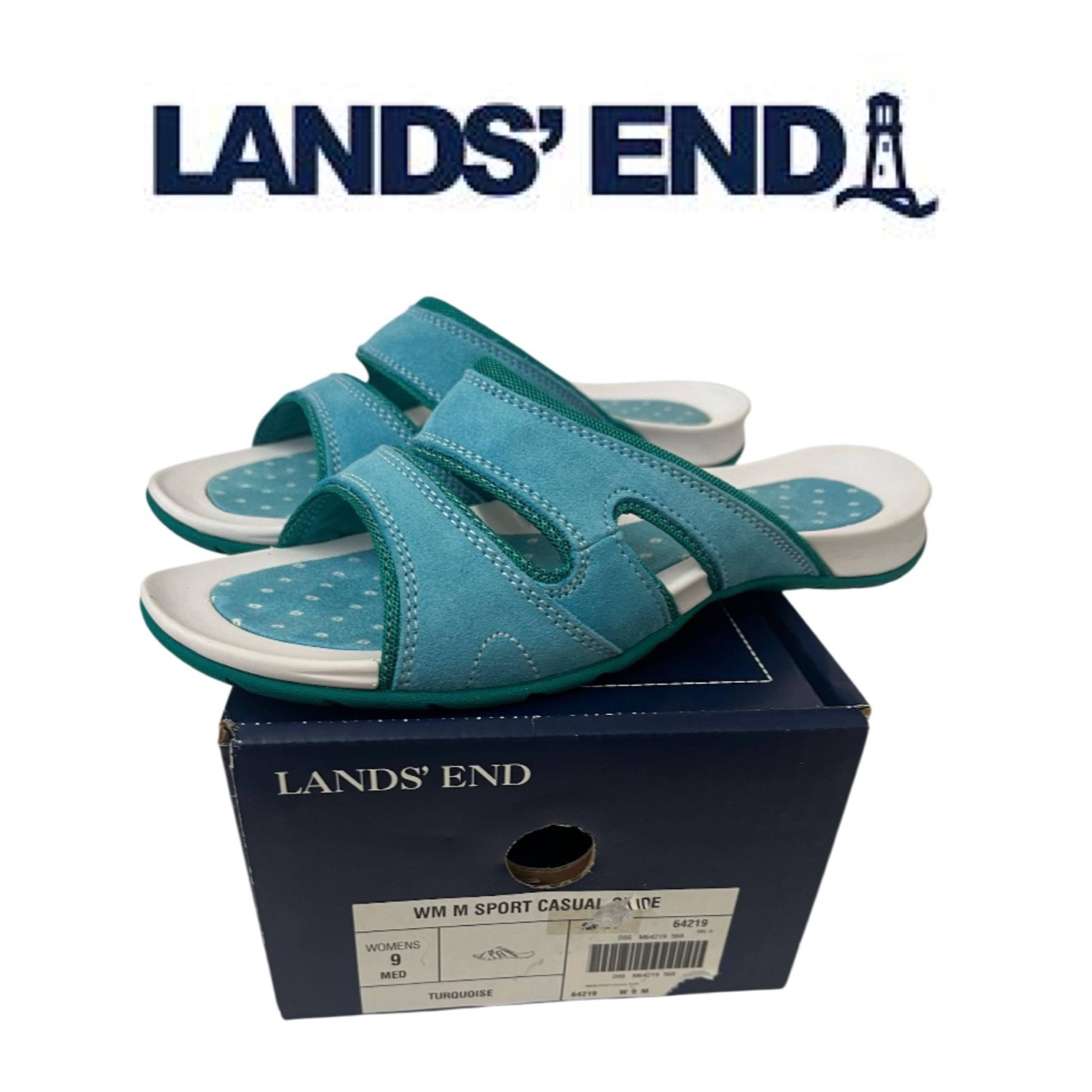 NEW Lands' End Turquoise Slide Sandals - Women’s 9