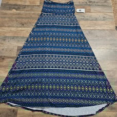NEW Lalo & Company Blue Metallic Gold Gypsy Full Flare Maxi Skirt Small