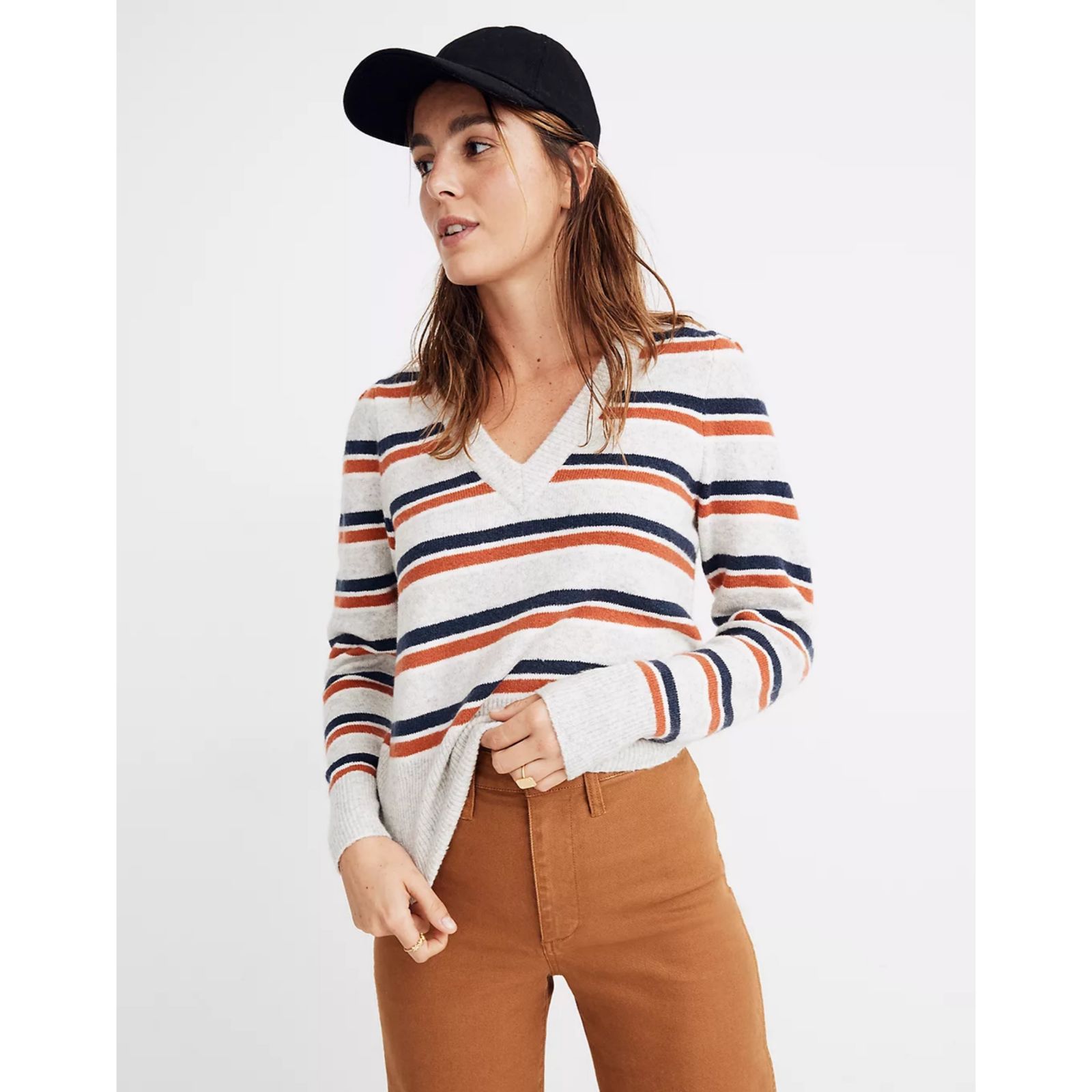 Madewell Striped Margo V-Neck Pullover S