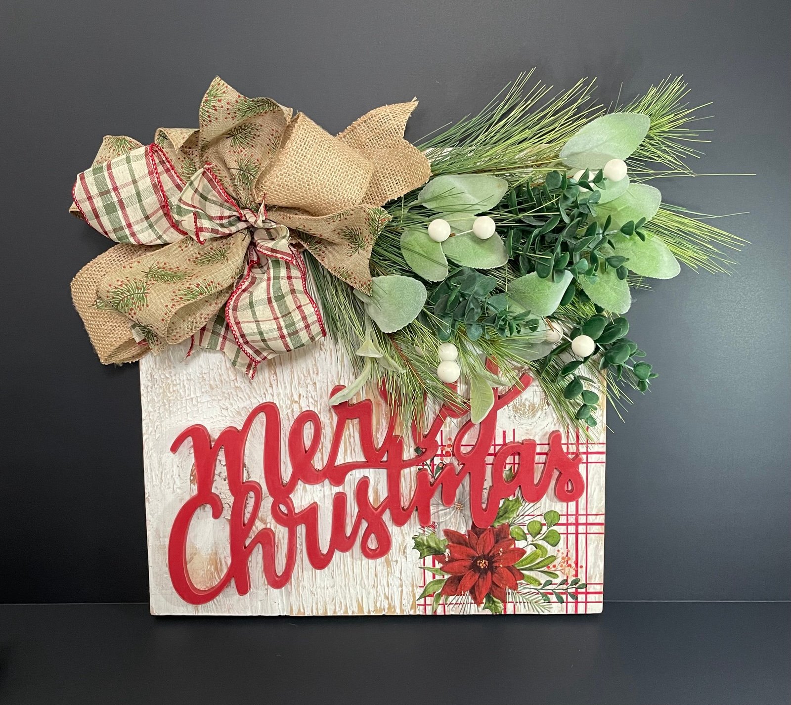 Handmade Thick Wooden Rustic Christmas Door Hanger Sign