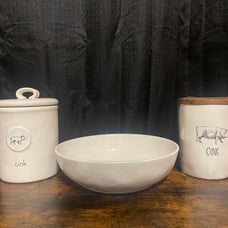 Rae Dunn Oink Bundle, Mug with Wooden Top, Canister, And Bowl