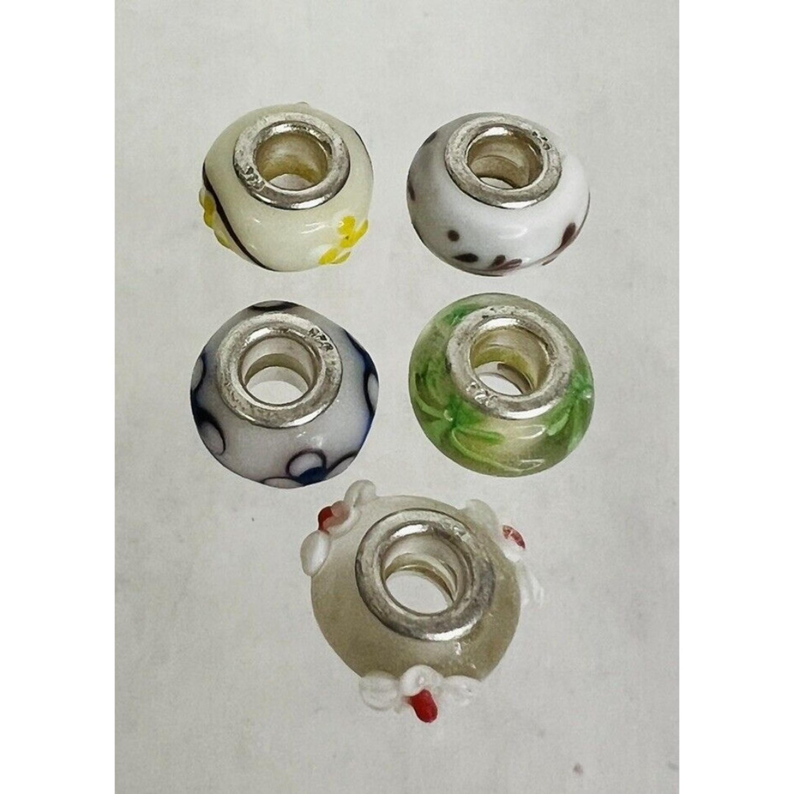 STERLING SILVER 925  LOT OF 5 PCS  Murano Glass Beads for Necklace