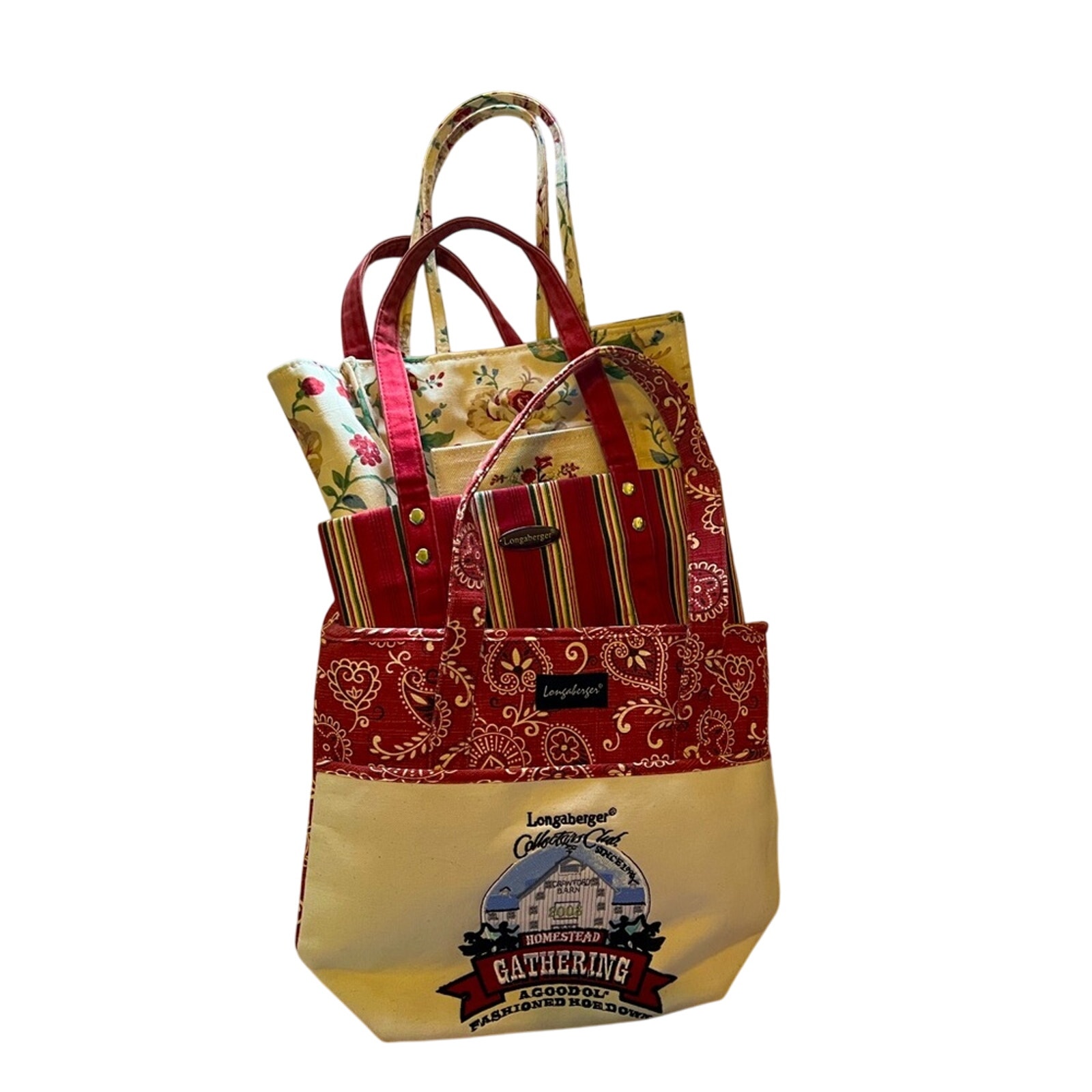 Longaberger Americana Tote Bundle – Set of 3 Fabric Gift Bags