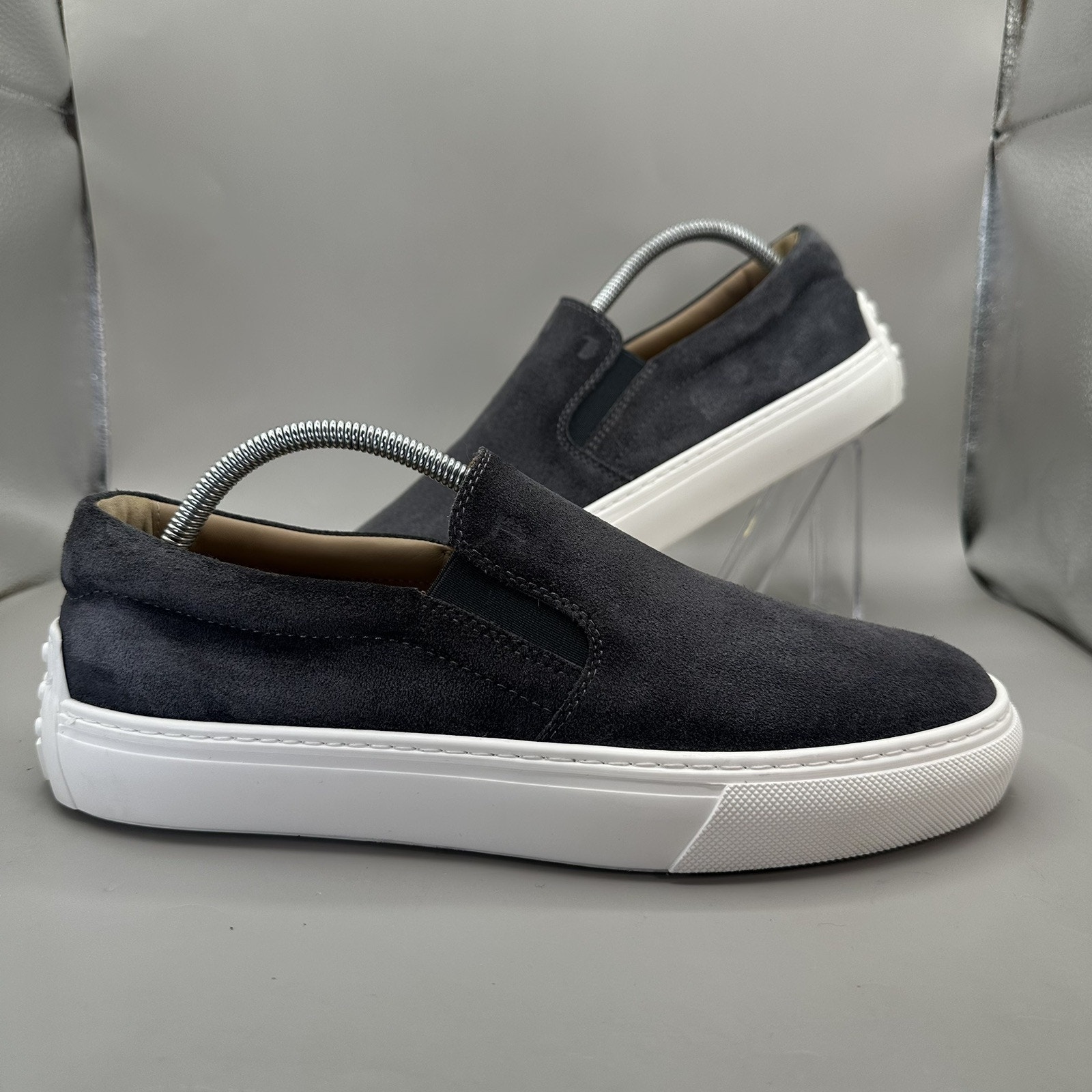 TOD’S Slip-On Suede Sneakers Grey Men’s Size US 8.5 Made In Italy **EXCELLENT**