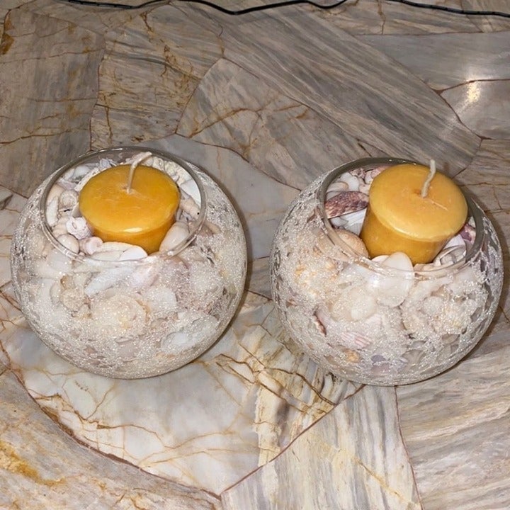 Arhaus Glass Globes Seashell Candle Holders