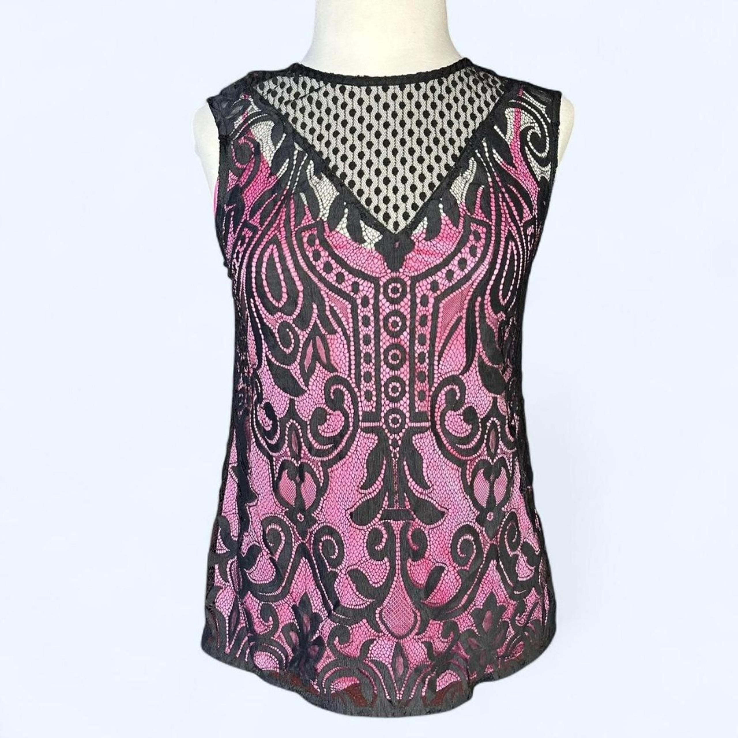 NWT Y2K Juicy Couture Pink Black Lace Mesh Sleeveless Top – Size 2 | $248 Retail