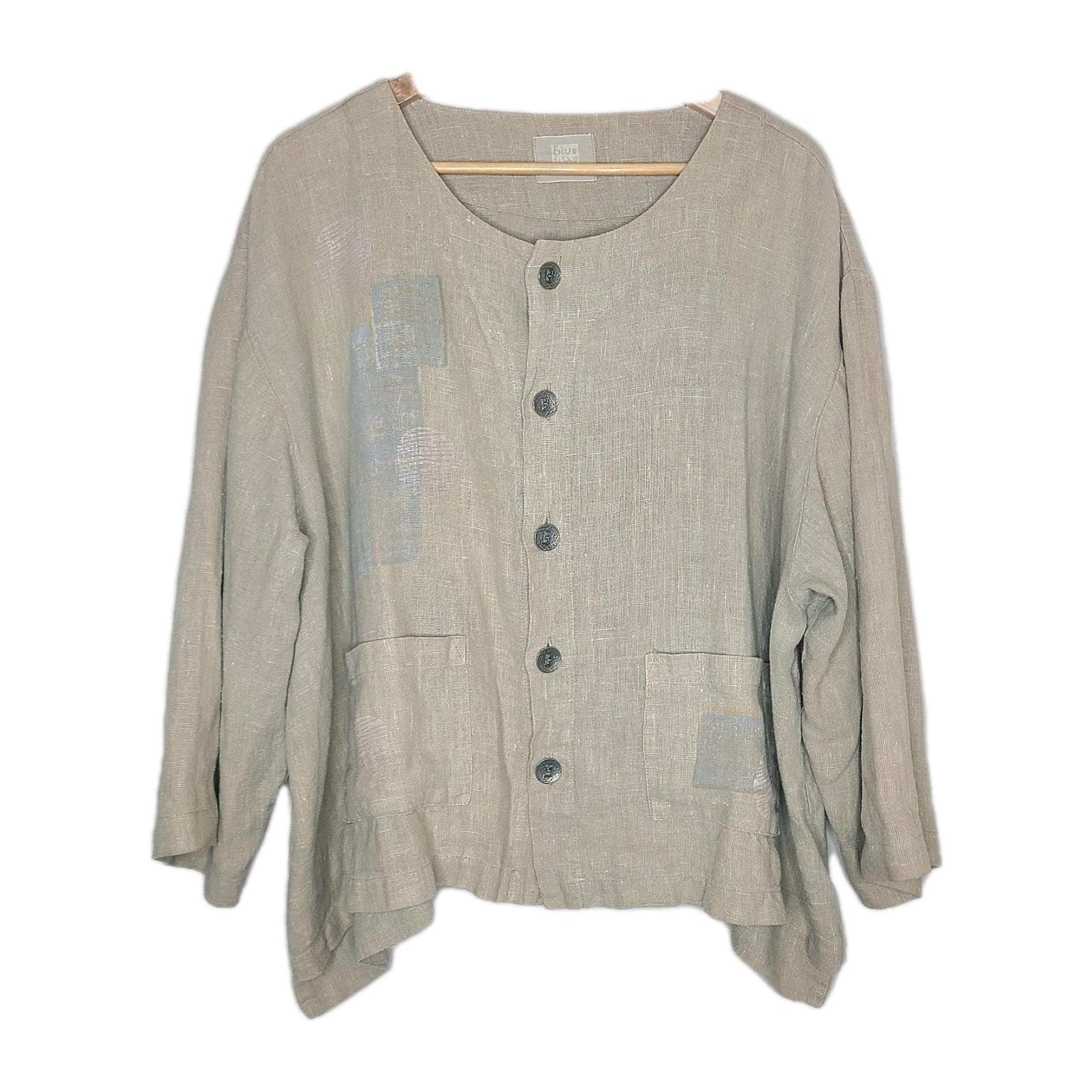 Vintage Blue Fish Clothing Hemp Lagenlook Oversized Button Top Jacket OS