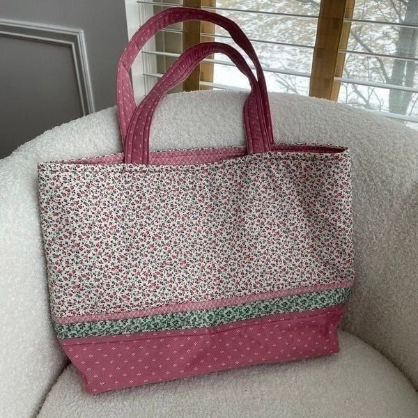 Calico Tote Bag Purse Quilted 10.5”x15”x5”