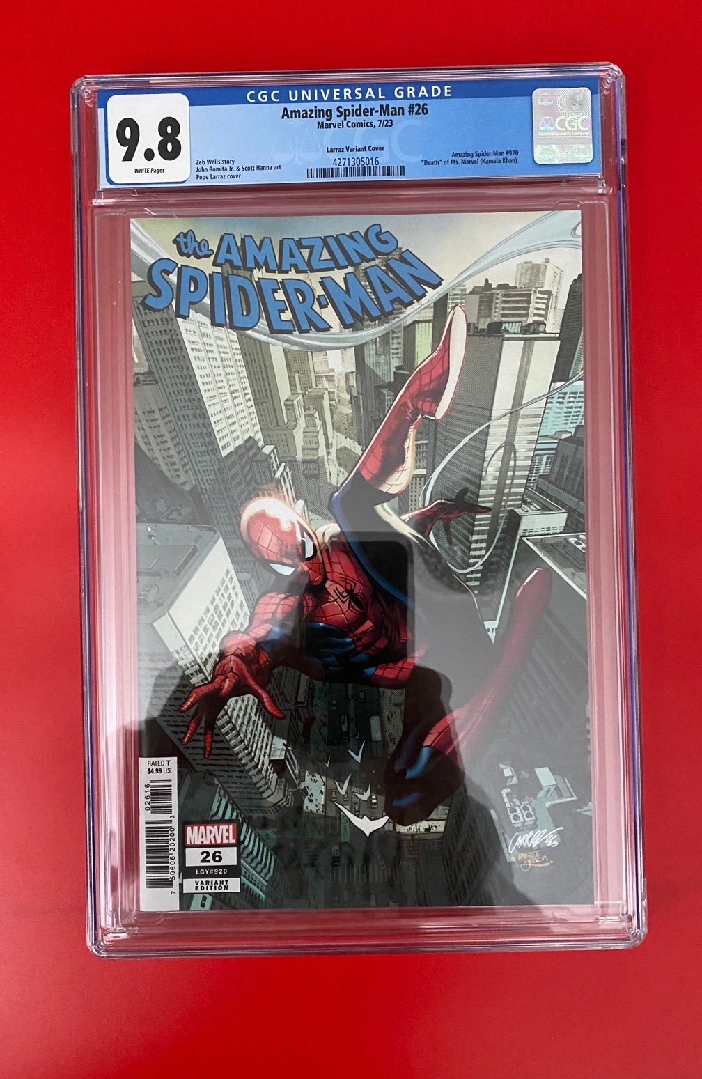 Amazing Spider-Man #26 CGC 9.8 1 in 25 Larraz Variant Death of Ms. Marvel
