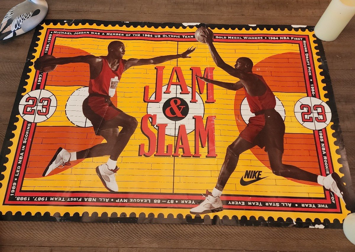 Original 1990 Michael Jordan Nike Poster JAM N SLAM 24 X 36 Stamp Series