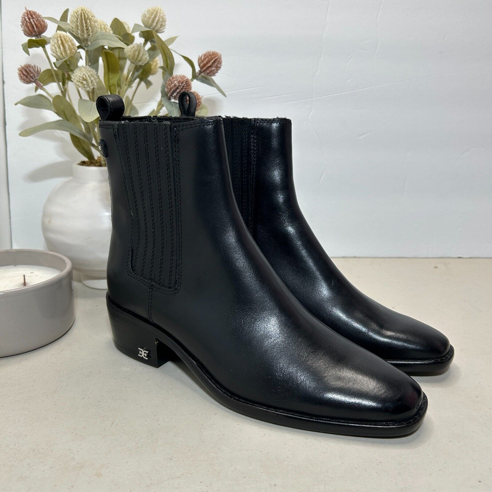 Sam Edelman Bronson Leather Chelsea Boot Square Toe Black Women's US 6.5 NWOB