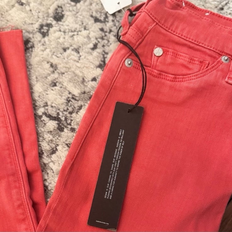 Hudson High Waist Raw Hem Faded Red Skinny Jeans