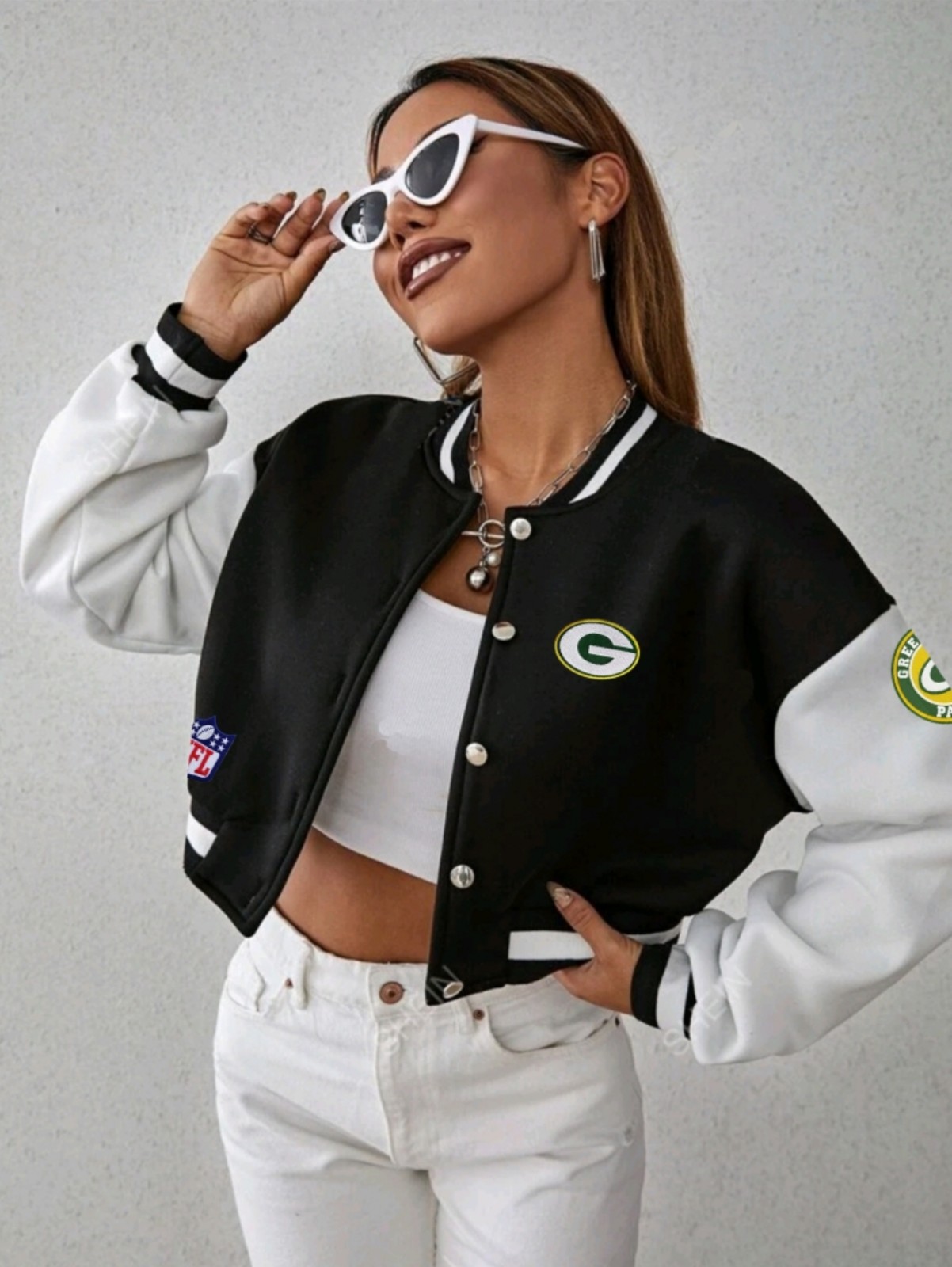 NEW cropped Green Bay Packers logo patch varsity jacket bomber jacket