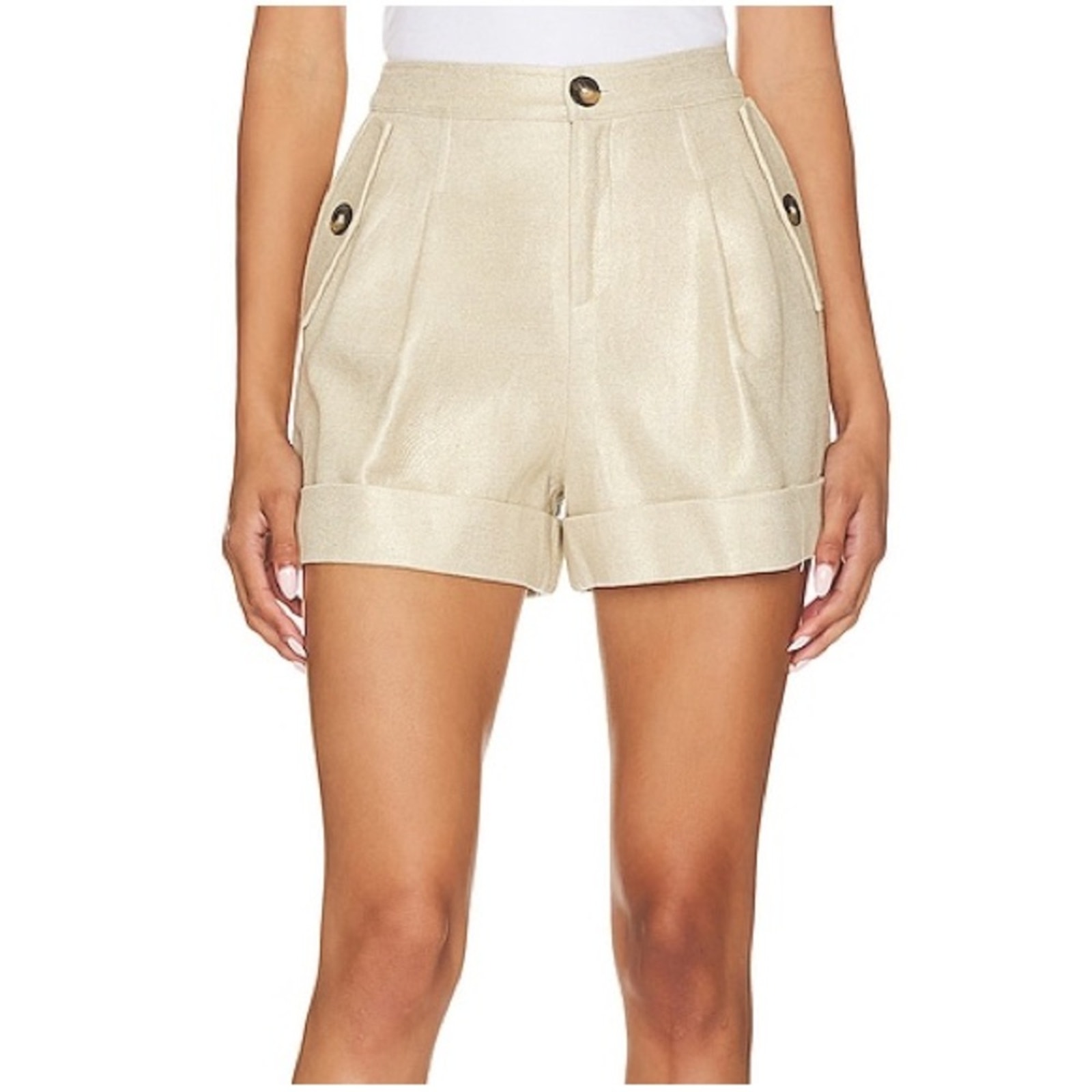 LAgence Linen Blend High Waist Short Gold Size 4 New Retail 425