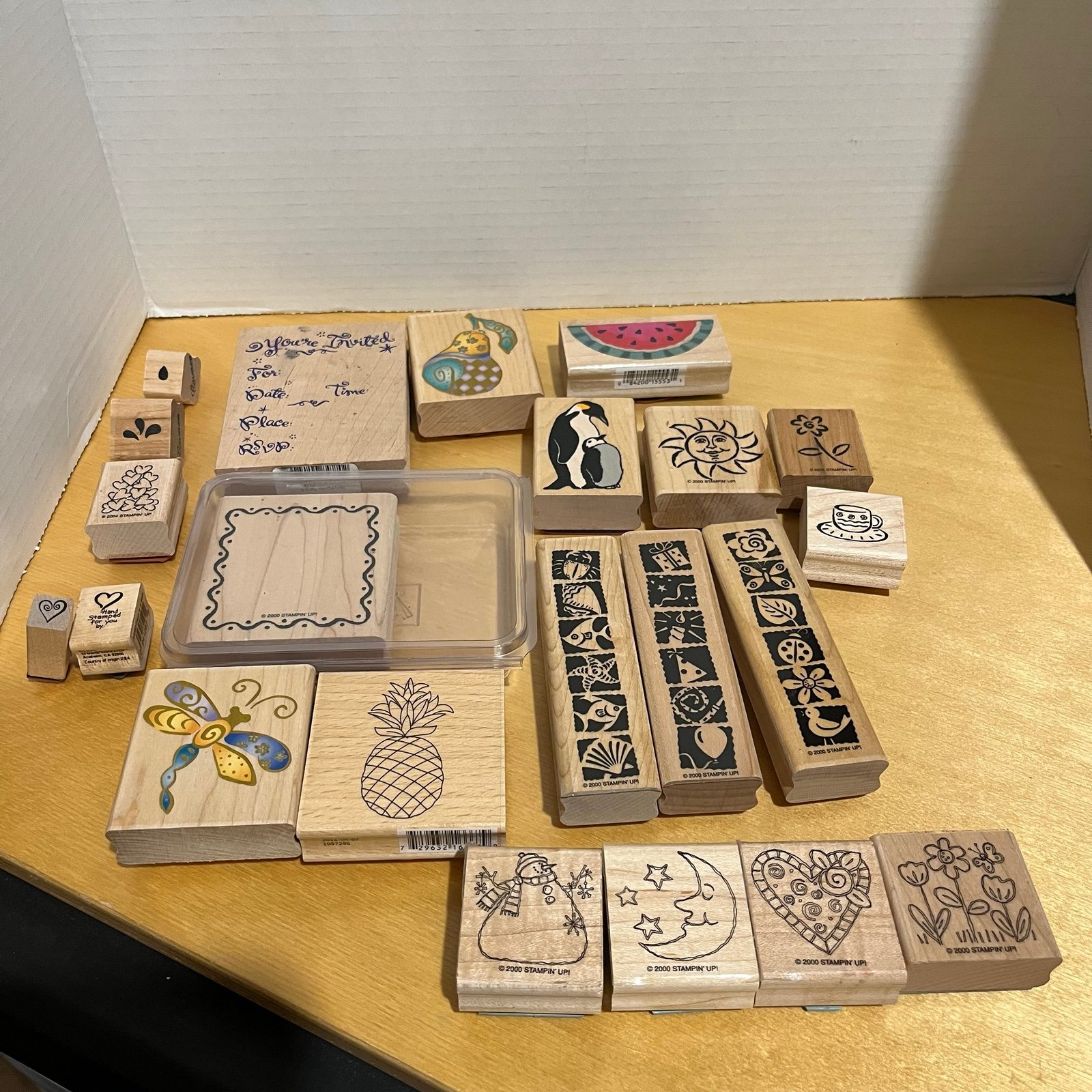 40+ Wooden Mounted Rubber Stamp And Plastic Stamps Lot Various Designs Christmas