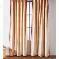 Anthropologie Adelina Piped Velvet Woven single Curtain panel Neutral 84x50 New