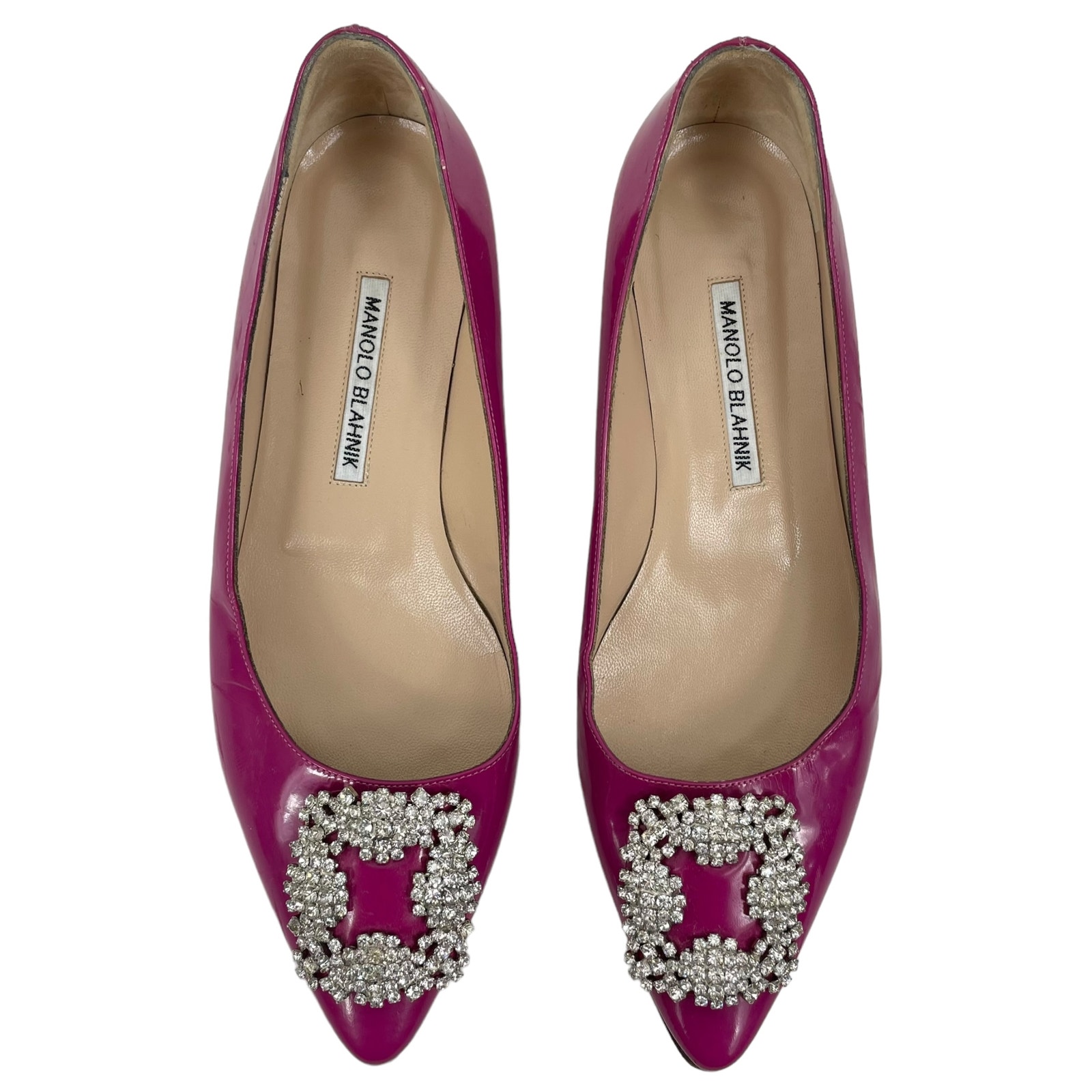 Manolo Blahnik Pink Hangisi Pointed Toe Patent Leather Flats Size 38