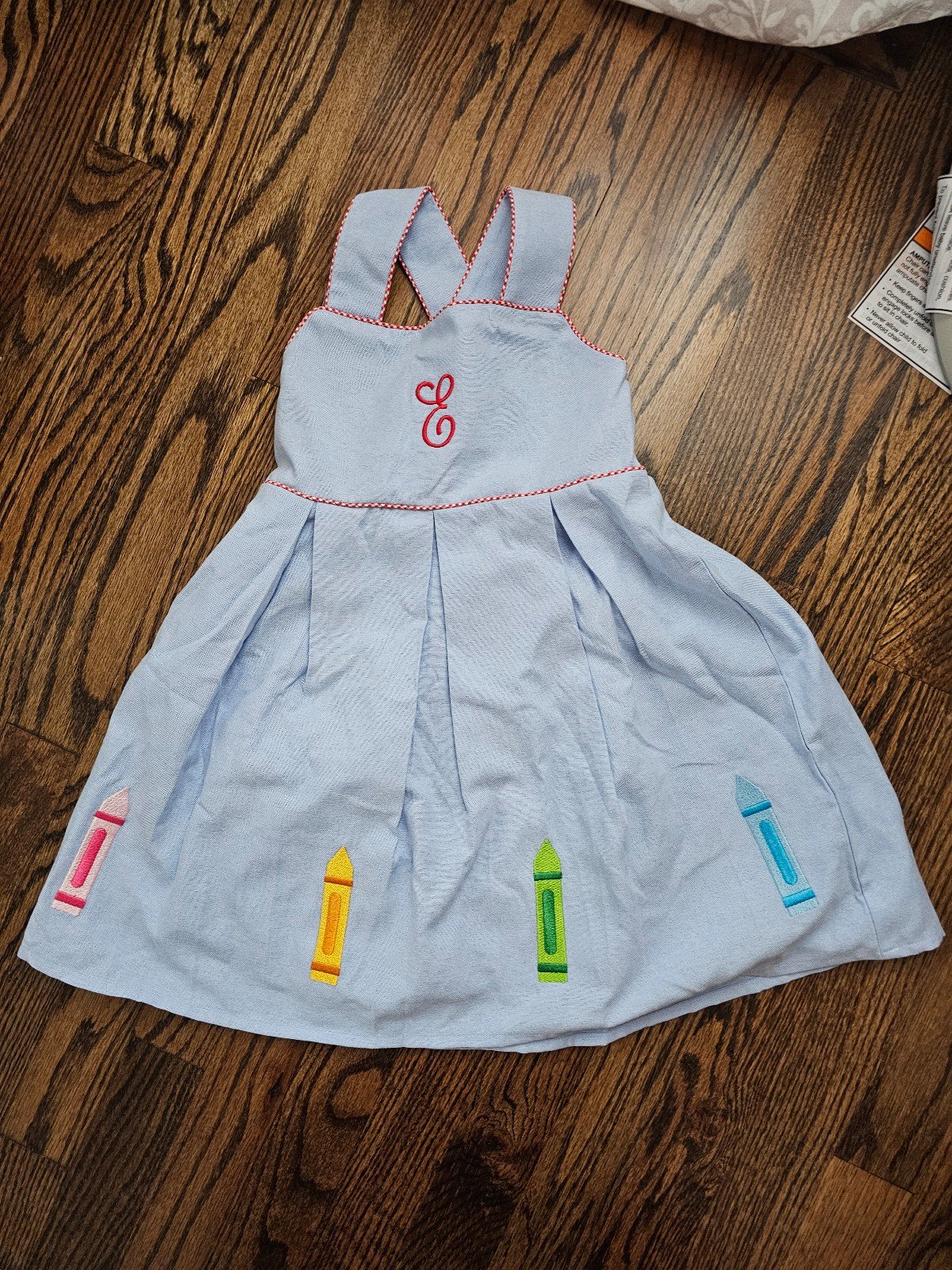 Little Lamb and Co New Girl Back to School Crayon E Monogram Dress, Size 5