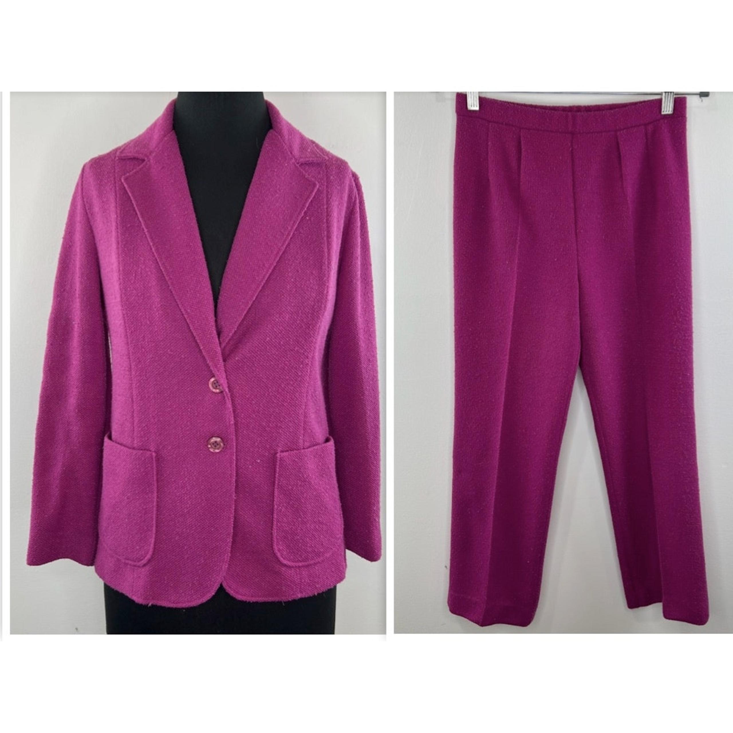 VINTAGE Alfred Dunner 2 Piece Fuchsia Pink Suit Blazer Jacket Pants Sz 8/10 VTG