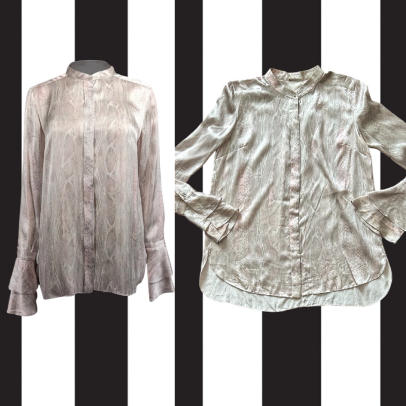 Elie Tahari Safiya Silk Charmeuse Blouse Macrame Python Print Ruffle Sleeves XS
