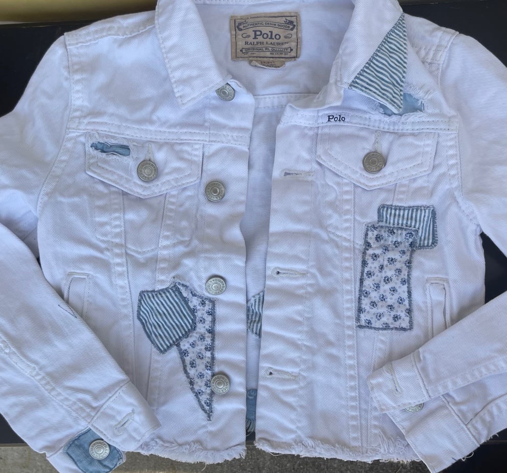 Jean JacketPOLO Ralph Lauren Patchwork White Denim Jacket Girl’s size 7