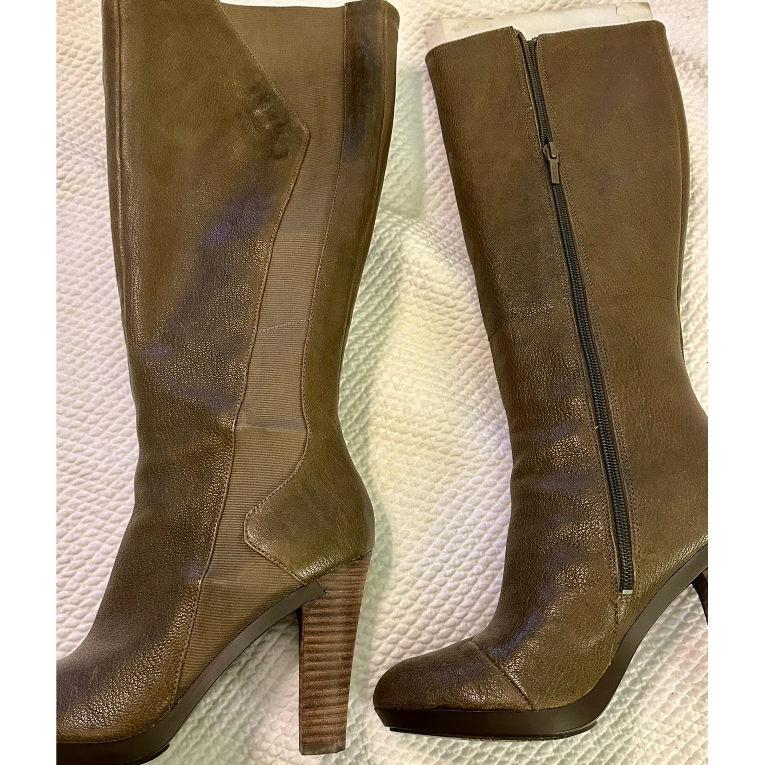 Tsubo brown Leather Knee High Heel Boots Platform Zip Up Size 7