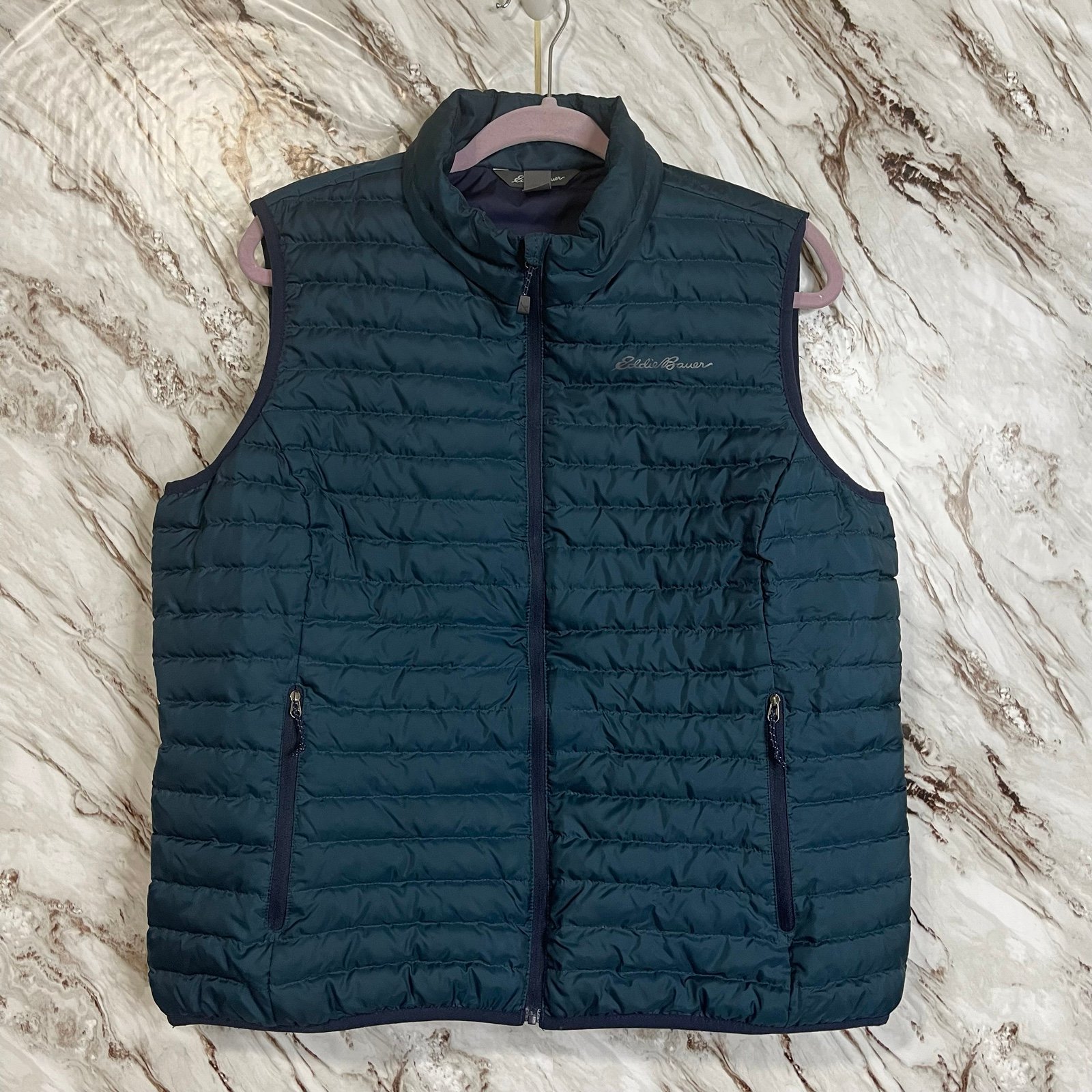 Eddie Bauer EB650 Down Puffer Winter Vest Front Zip Blue Womens Size XLarge