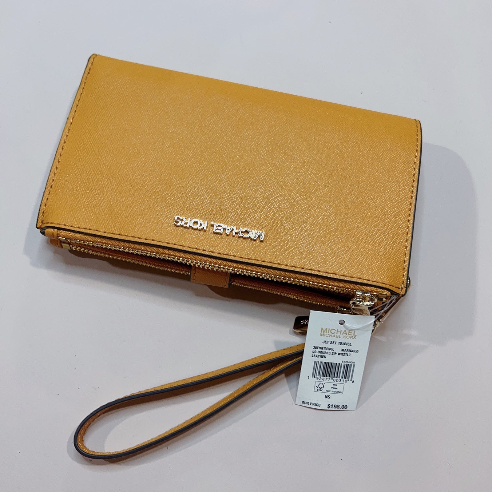 Michael Kors Jet Set Travel Large double zip wristlet Leather NWT 198