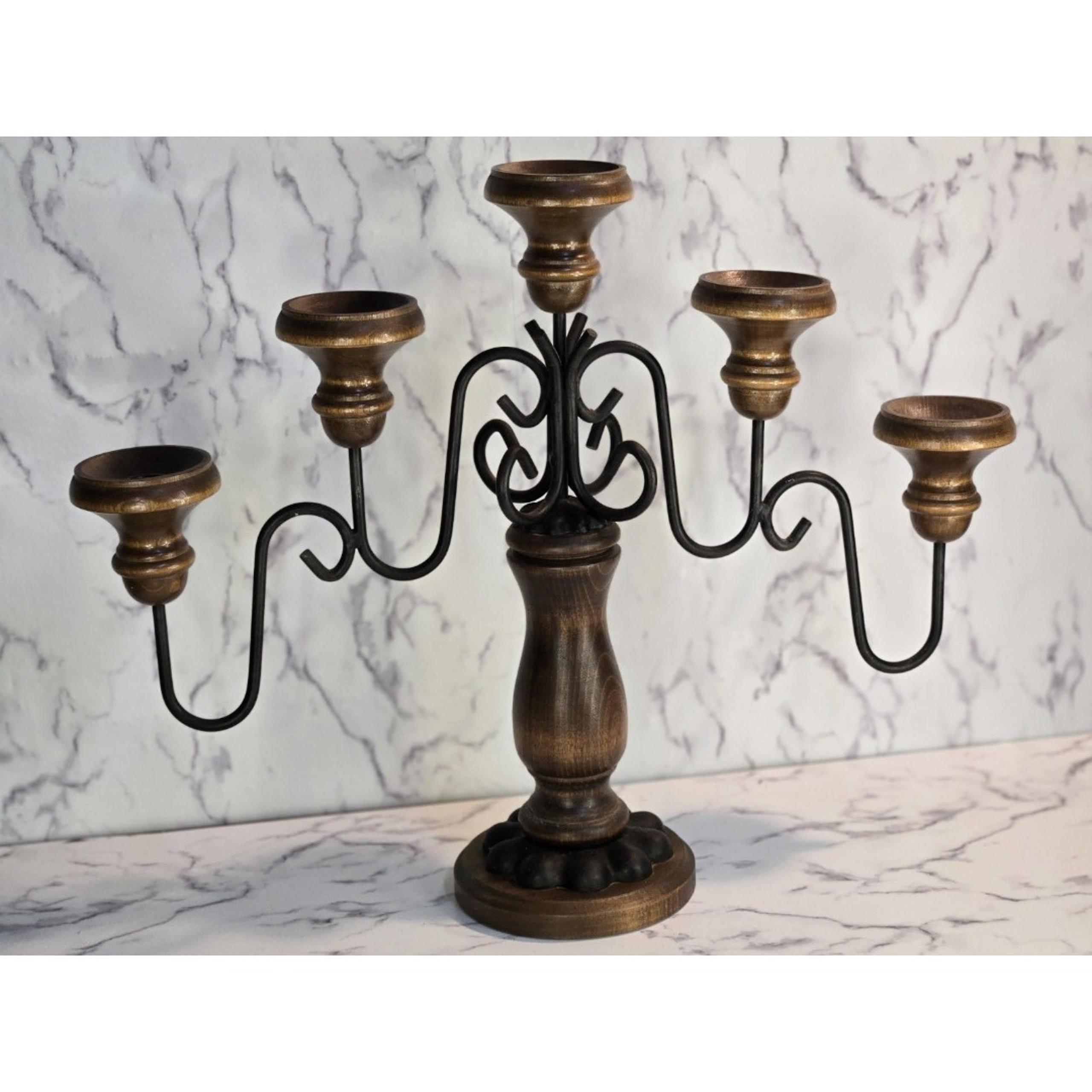 Vintage Wood And Wrought Iron Candelabra 1960s 5 Arm Candles Votives