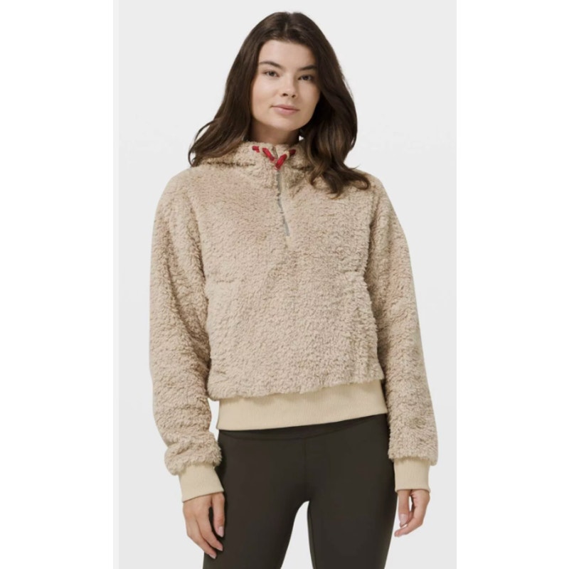 Lululemon Women Oh So Sherpa Half Zip Trench Hoodie Jacket Size 16 18 Tan Teddie