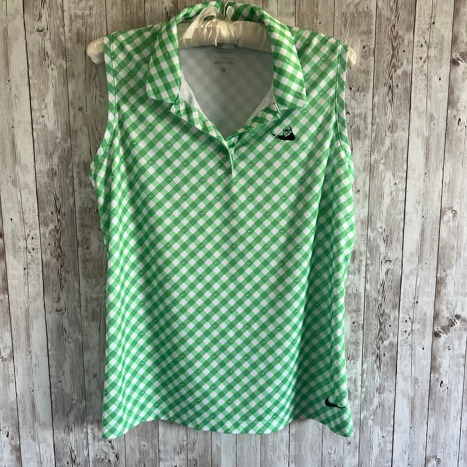 Nike Women's Green Gingham Nantucket Sleeveless Golf Tank Top
