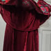Umgee velvet burgandy off the shoulder embroidered flowers shawl collar Large