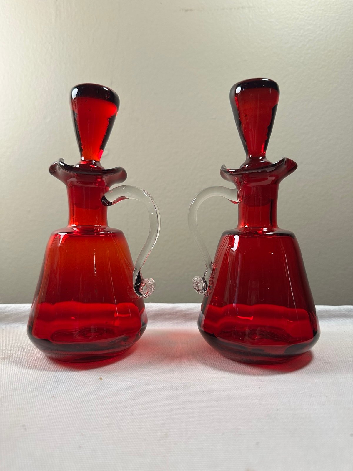 Vintage Rainbow Glass Co Ruby Red Cruets w/stoppers
