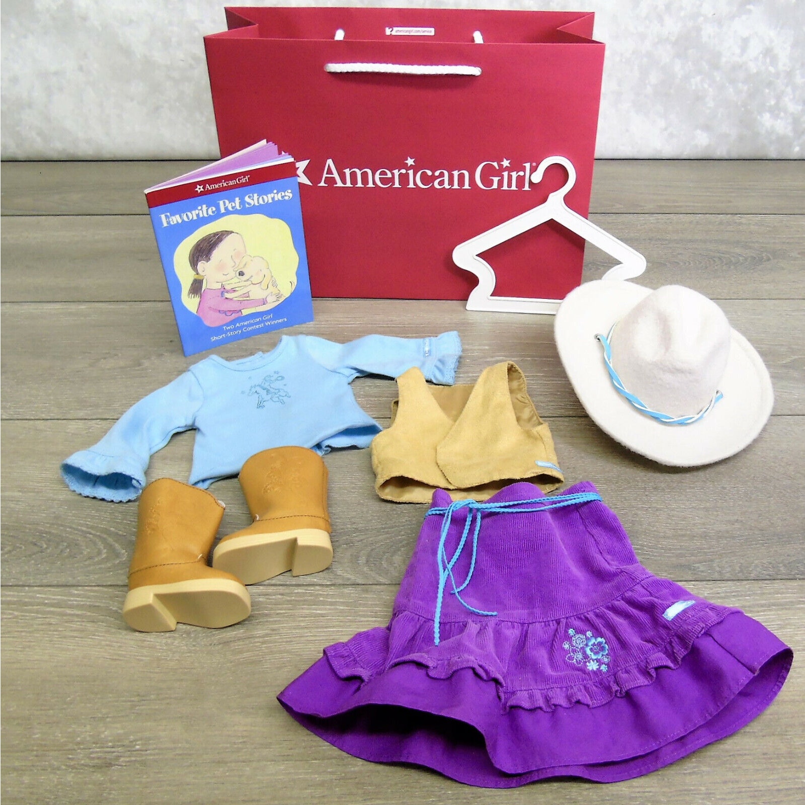 American Girl Doll RUSTIC RANCH OUTFIT WESTERN HAT I Horseback Riding Boots Book