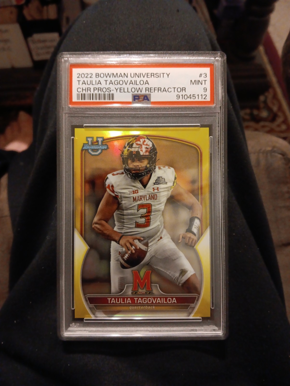 2022 Maryland Hamilton Tiger-Cats CFL Taulia Tagovailoa RC SSP yellow /75 PSA 9