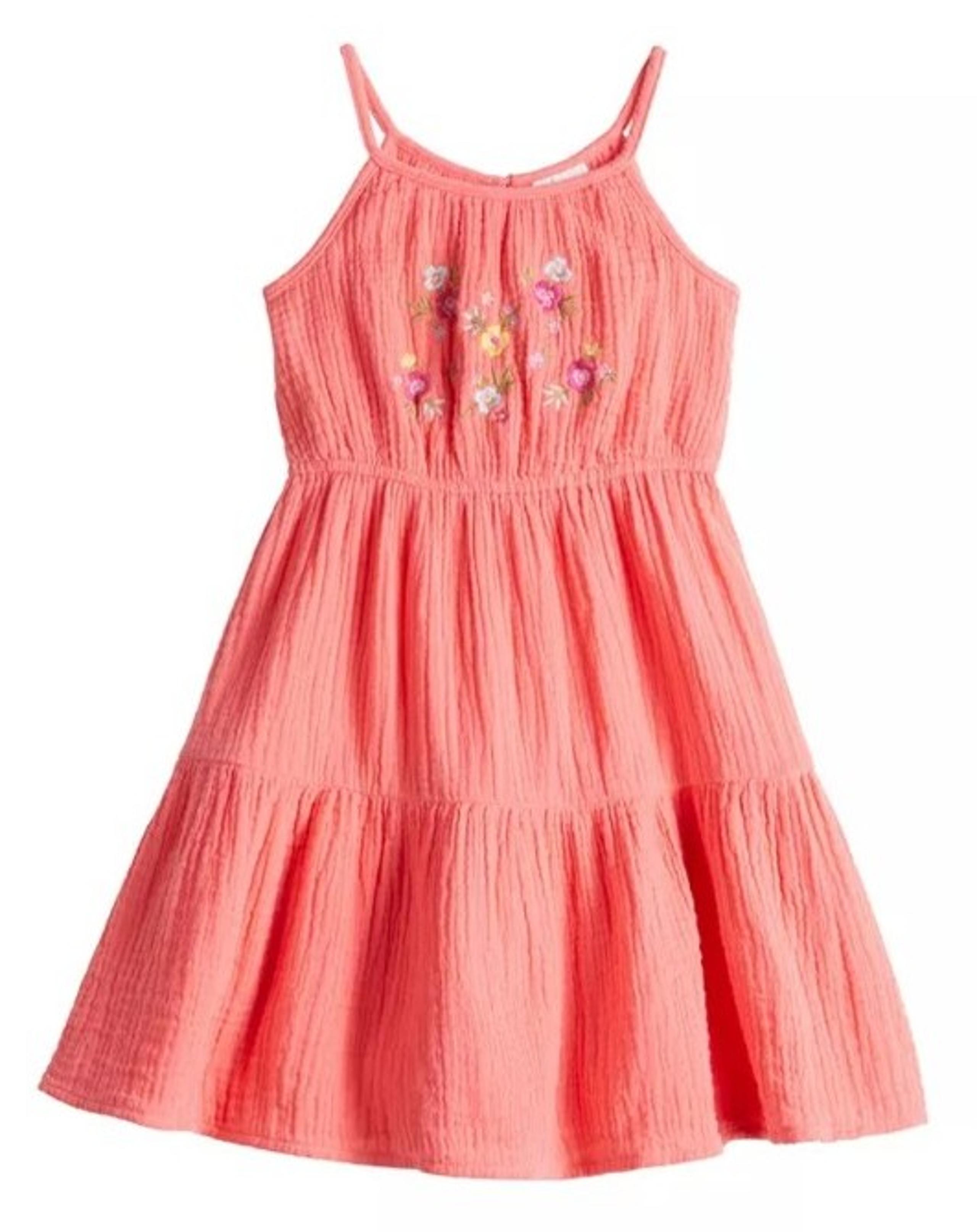 Jumping Beans Girls Tiered Halter Dress Gauzy Peach Cotton Floral Embroidery 
8