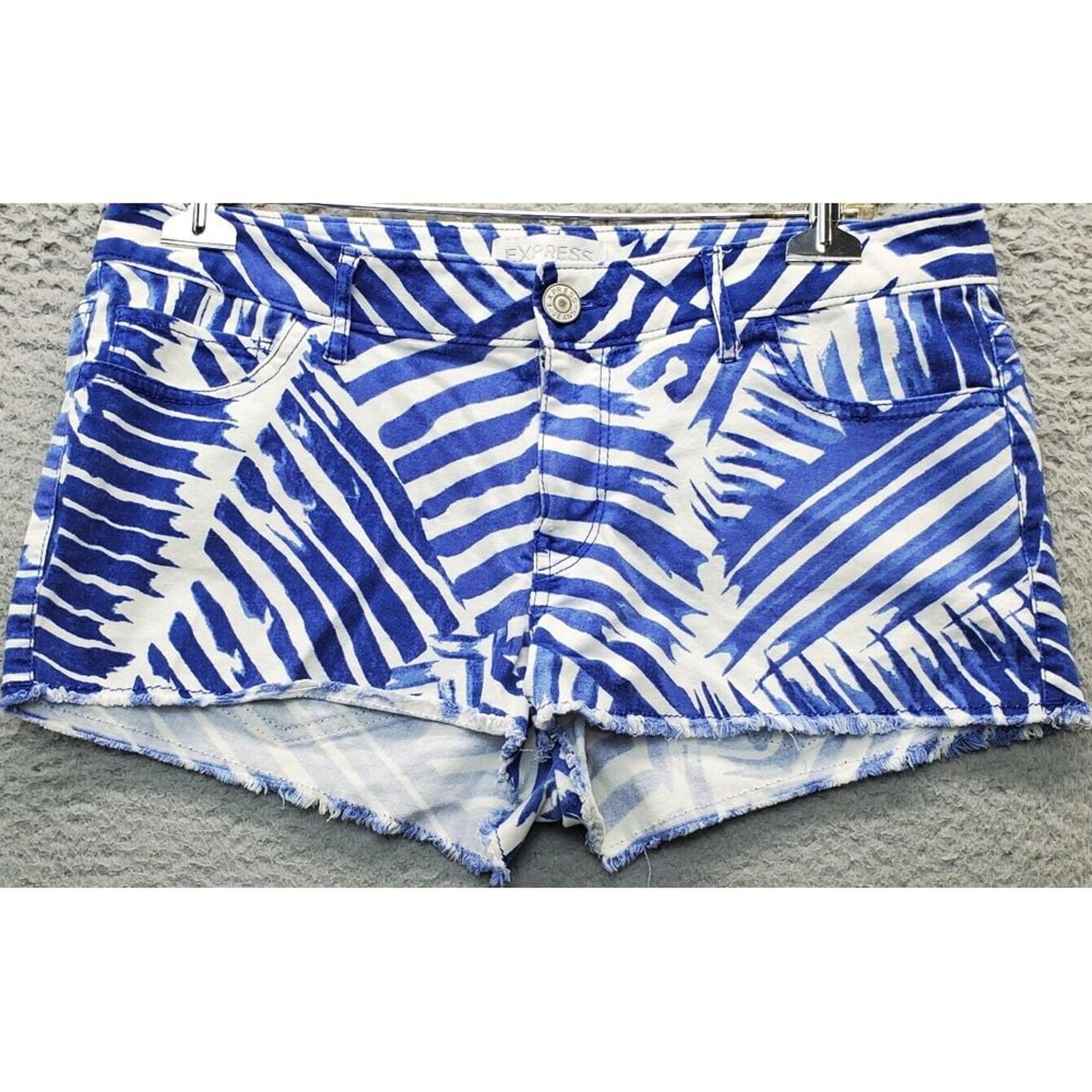 Express Cut Off Shorts Women Multi Zebra Print Cotton Casual Mid Rise Flat Front