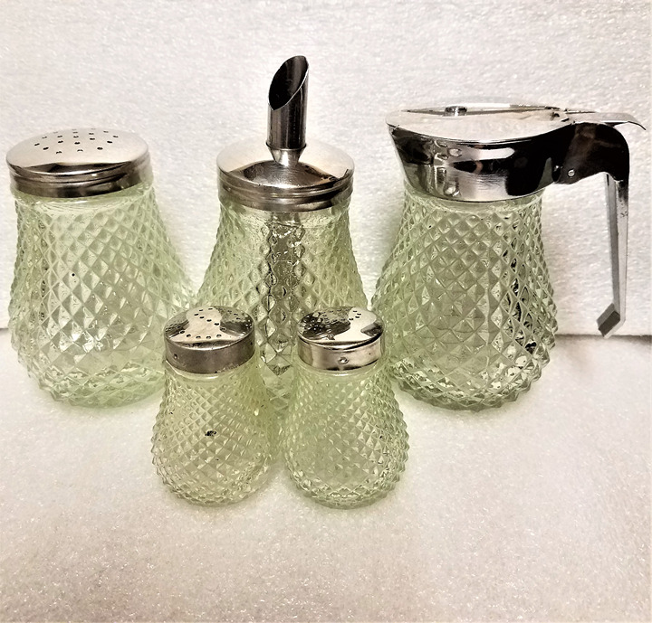 Vintage Grace Clear Glass Diamond/Hobnail Condiments Pieces