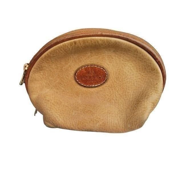 Tangaroa Vintage Leather Tan Make Up Bag 6in Made In Italy