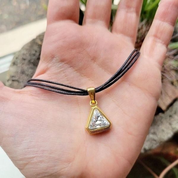 Classic Triangle Simulated Diamond Gold & Black Cord Necklace