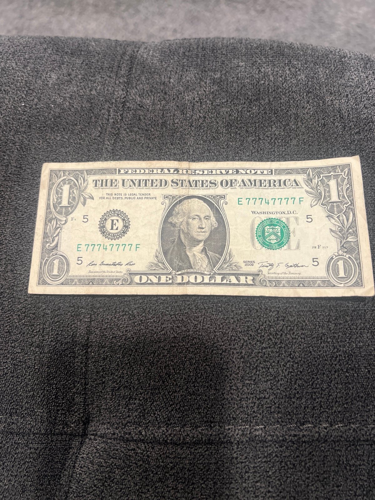 UNIQUE BINARY “LUCKY 7’S” SERIAL NUMBER DOLLAR BILL.