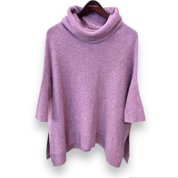 360 Sweater 100%Cashmere, dusty purple, oversized turtleneck, 3/4 sleeve