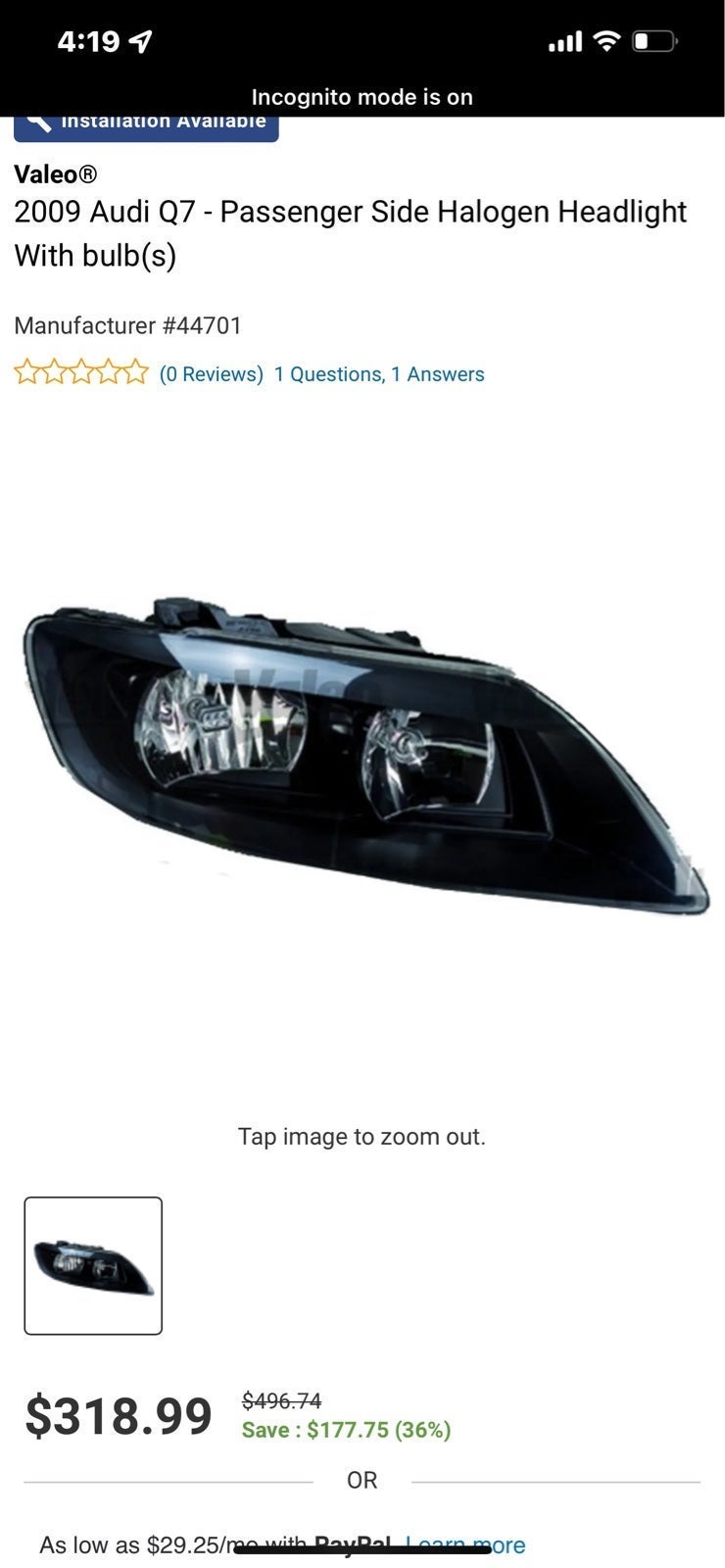 2007-2009 Audi Q7 Right passenger headlight