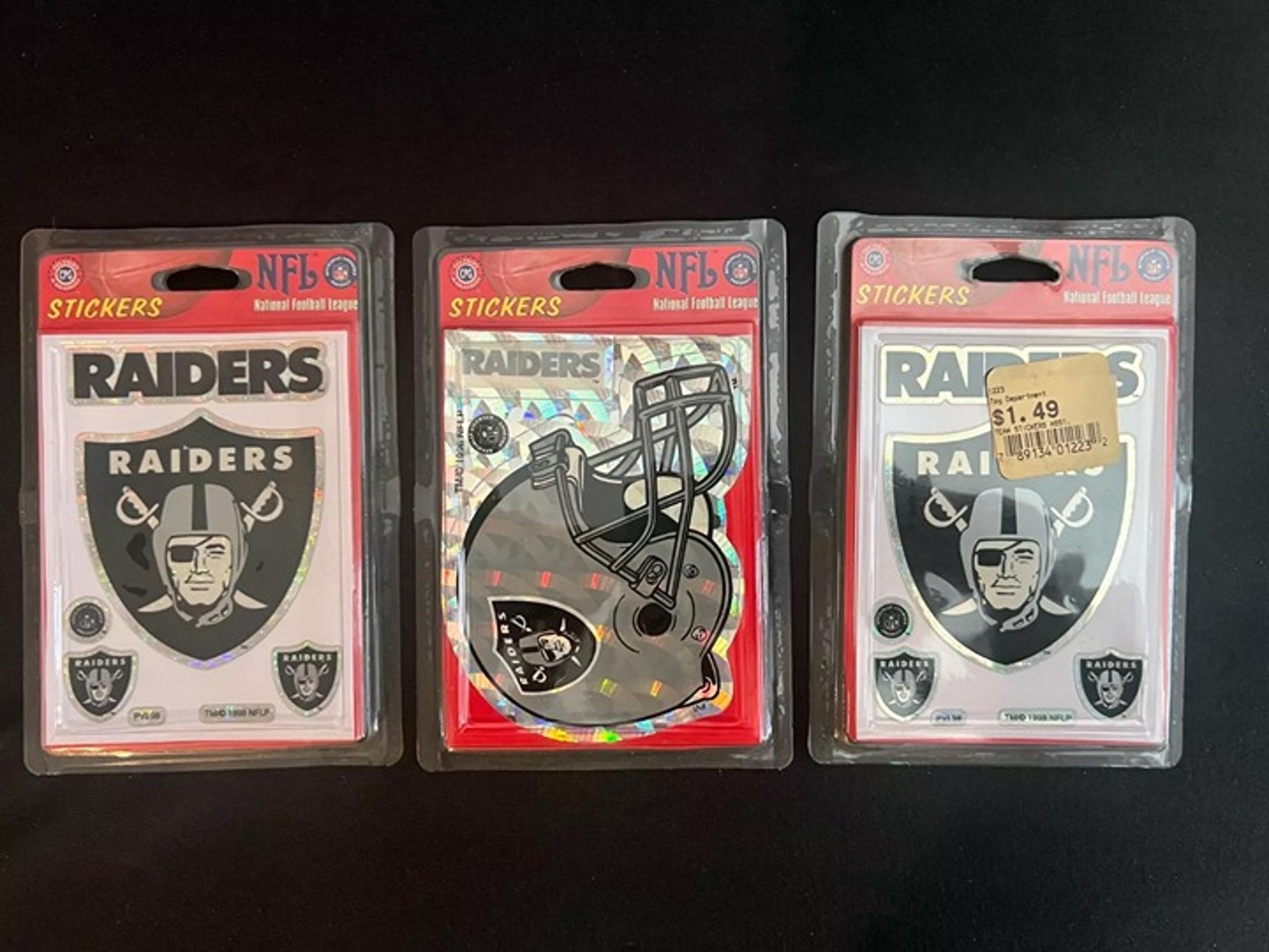 3 sets of sealed Oakland/Las Vegas Raiders stickers/decals Cal Print & Graphics