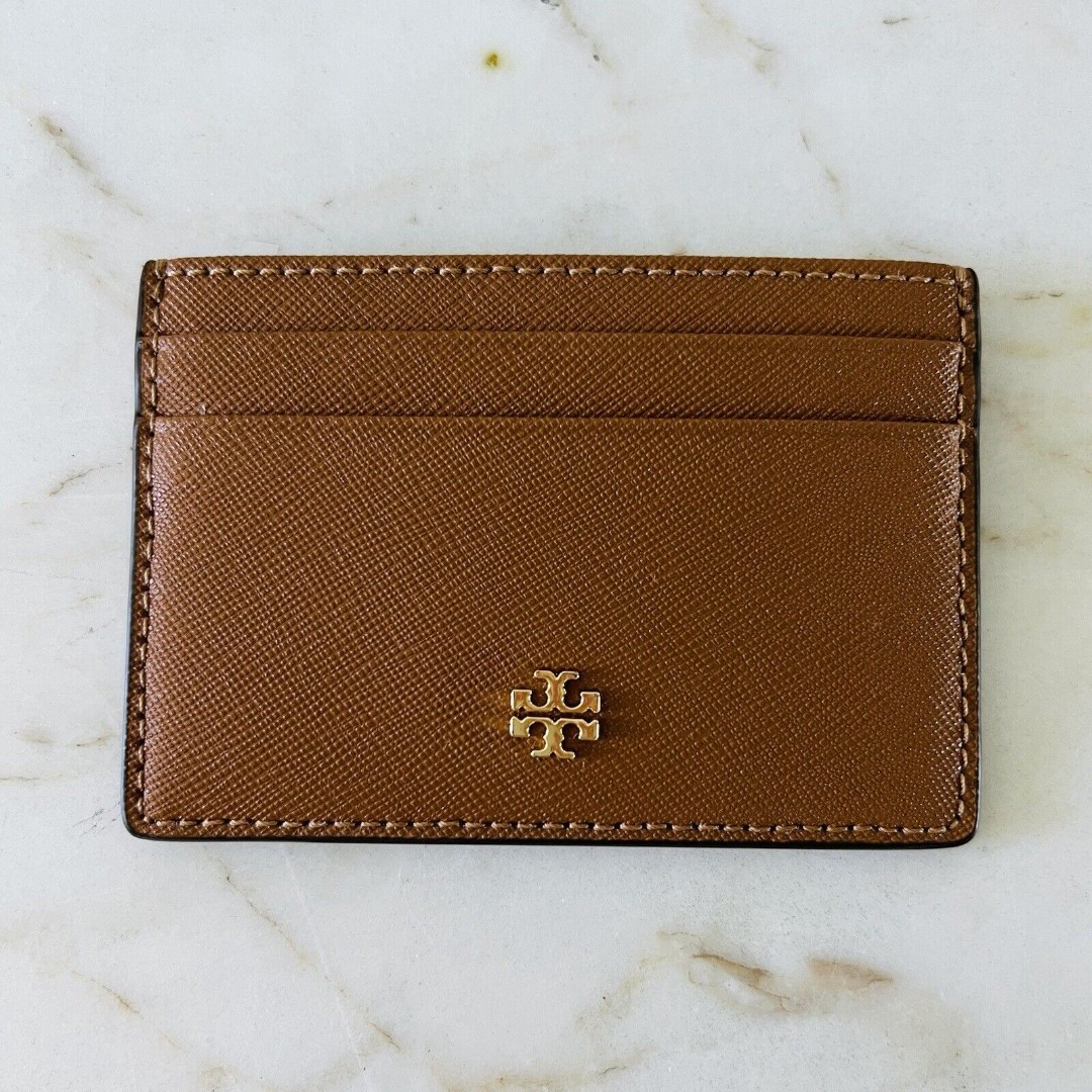 TORY BURCH Emerson Tiger Eye Leather Slim Card Case Mini Wallet